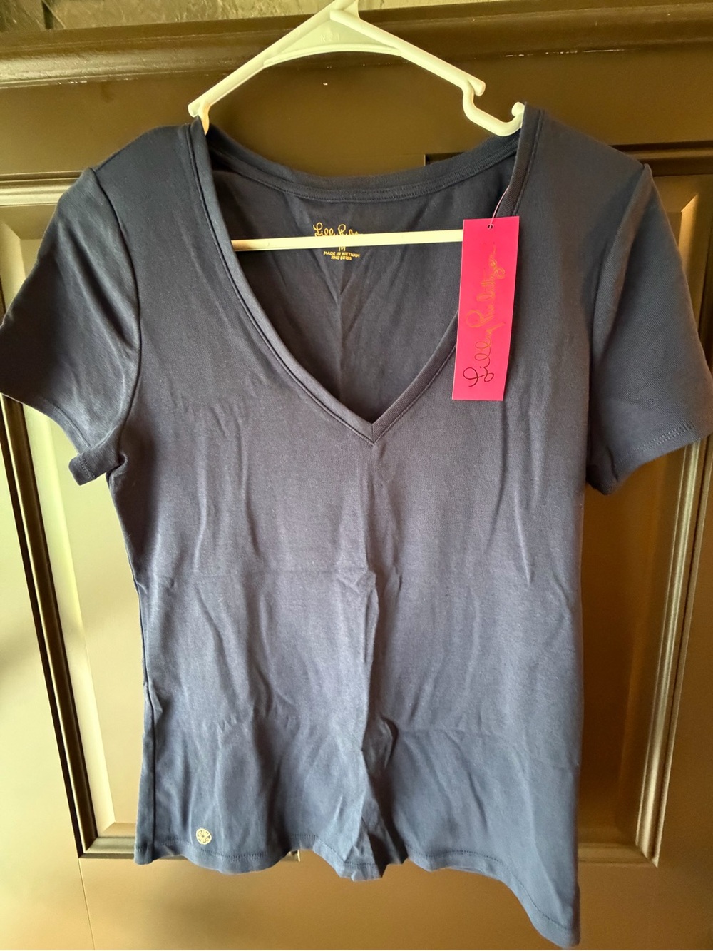 Lilly Pulitzer Halee Women's Navy V-Neck Cotton Tee Tshirt NWT